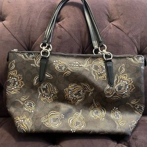 Coach Ava Tote in Signature Canvas w/ Tulip Print, Silver Accents